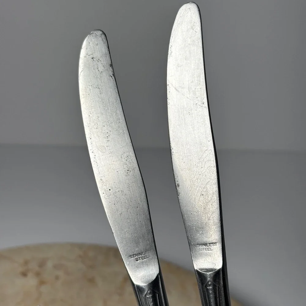 Utica Cutlery Co Stainless Flatware 5pc Set Silver Art Deco Lyre Japan‎